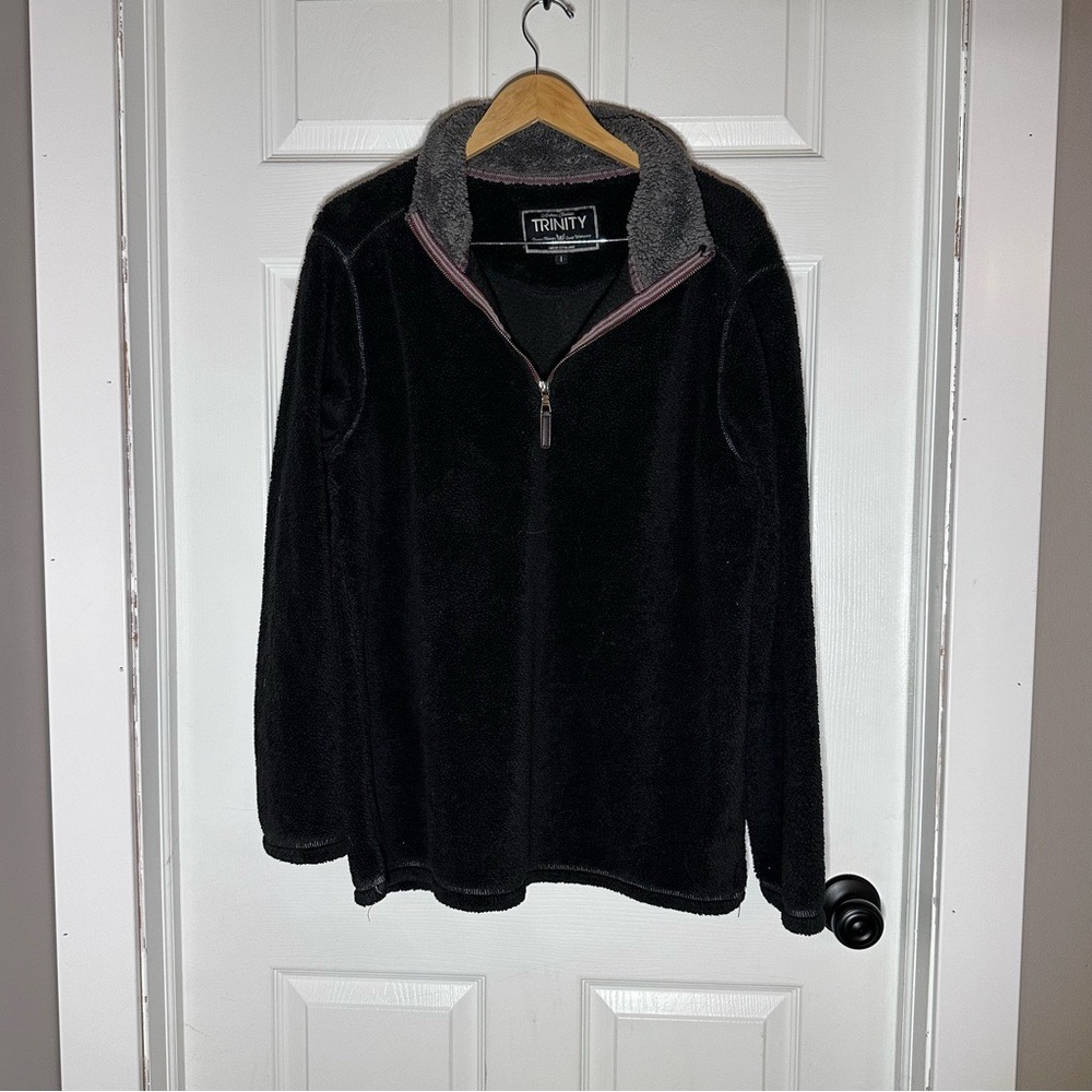 Trinity American Tradition Black Sherpa Fleece Quarter Zip Pullover Mens Large